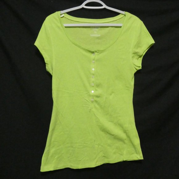 OLD NAVY Perfect Henley | large | Lime Green | Partial Button Down Shirt - Picture 1 of 11